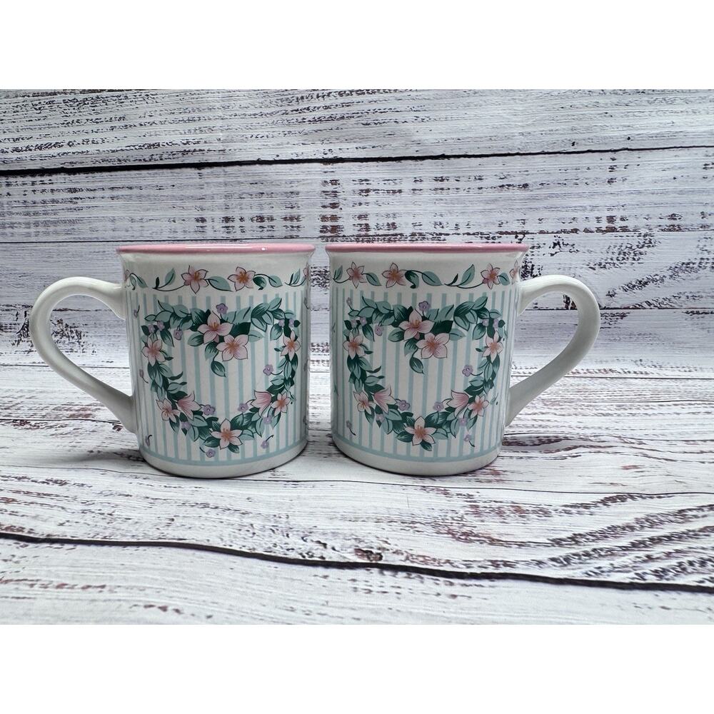 Floral Heart PAPEL coffee mug set- pastel pink VINTAGE GRANDMACORE
